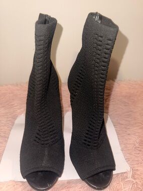 Steve Madden Black Knit Open-Toe Sock Booties